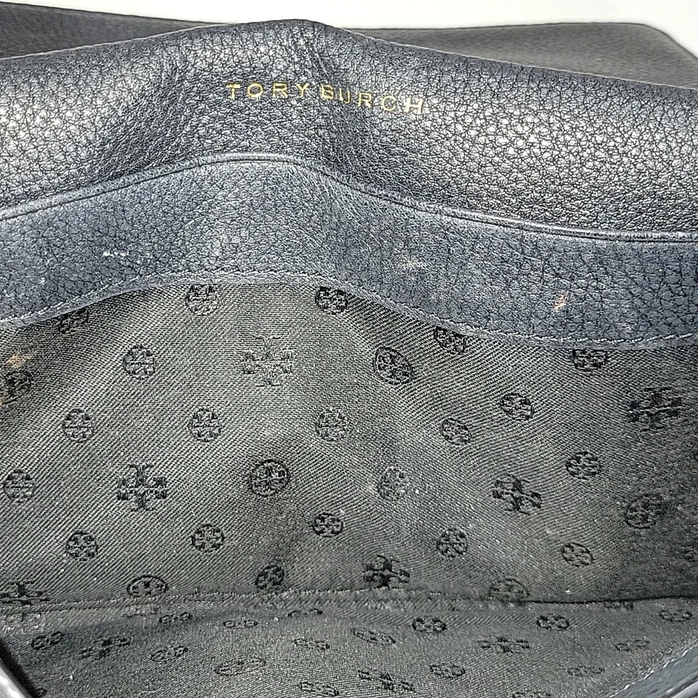 Tory Burch Black Pebbled Leather Flap Front Crossbody Bag
